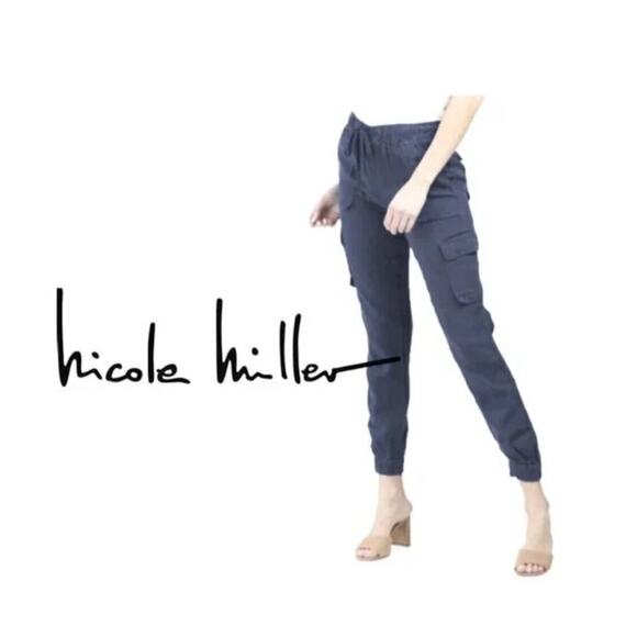 Nicole Miller 100% Linen Navy Joggers - Picture 1 of 12